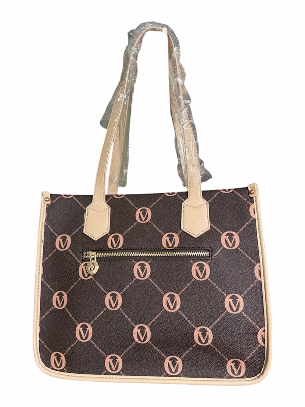 Valentino Orlandi Brown Tote with Beige Trim and Logo Print NWT MSRP $149 - Picture 2 of 8